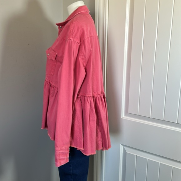 Free People DYLAN Babydoll PINK LOVE Snap button Top Oversized Sz S - Picture 8 of 16